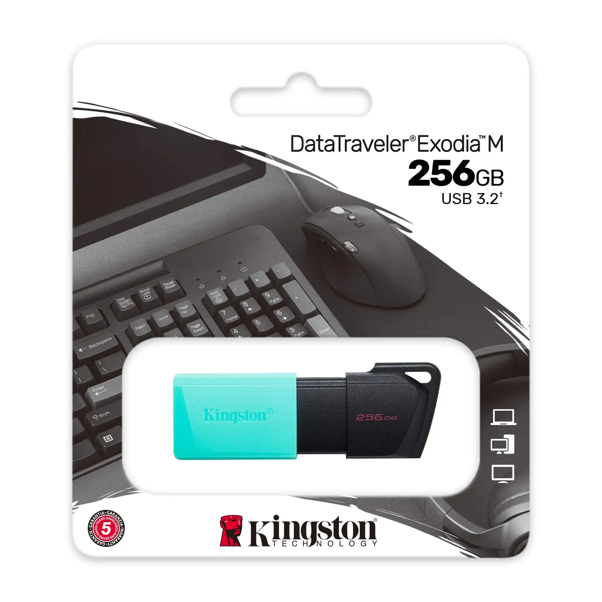 Pendrive Kingston DataTraveler Exodia 256GB USB 3.2 Gen 1 de Alta Velocidad con Diseño Portátil y Garantía de 5 Años