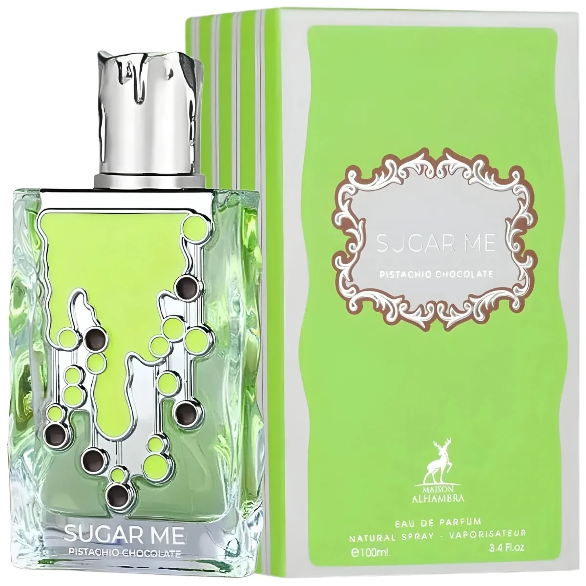 Sugar Me Pistachio Chocolate Maison Alhambra Eau de Parfum 100 ml · Perfume Dulce y Cremoso para Mujer · Fragancia Gourmand con Notas de Pistacho, Chocolate y Vainilla · Aroma Suave, Atractivo y