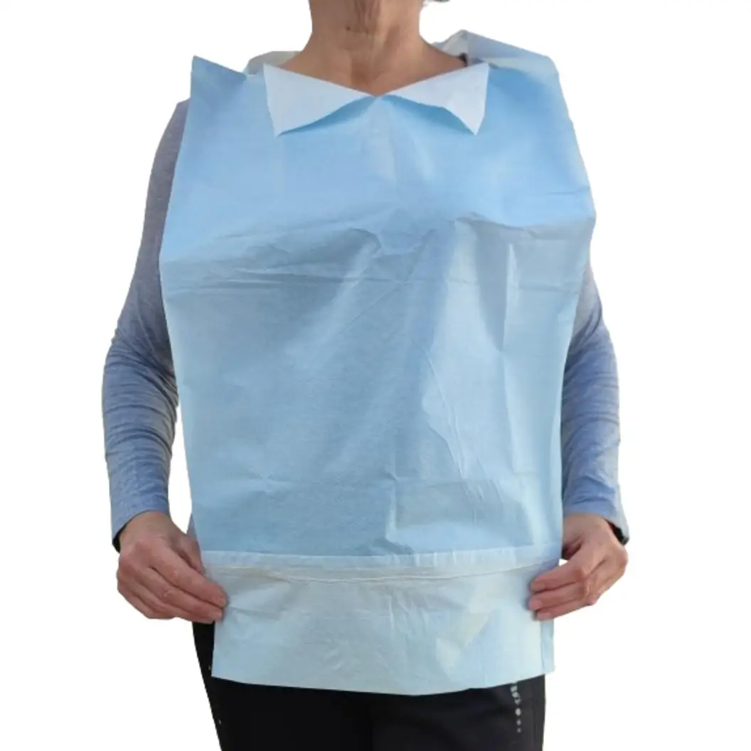 Babero desechable 125 unidades, impermeable con bolsillo, con cintas, especial niños y adultos con dos capas