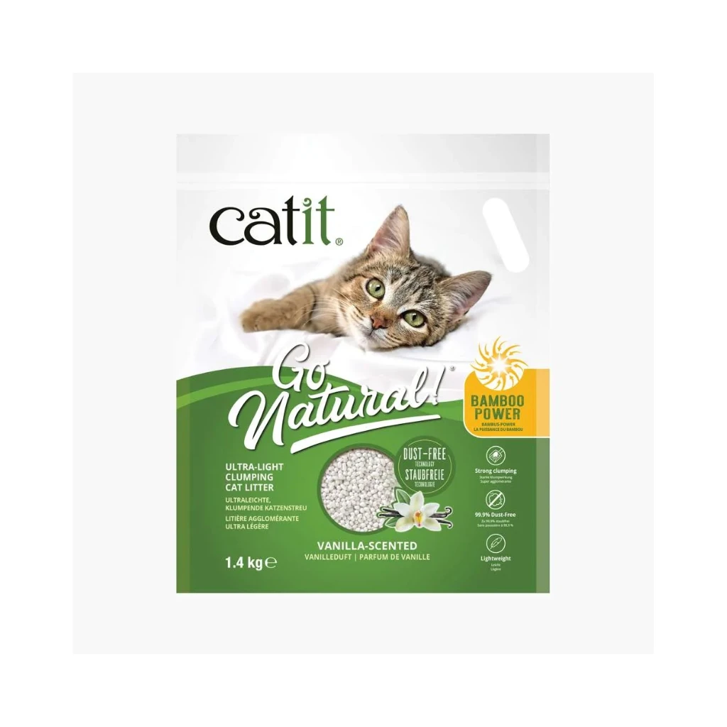 CATIT Go Natural Bambú - Arena Aglomerante de Bambú Ultraligera 100% Natural Sin Polvo Biodegradable y Compostable para Gatos