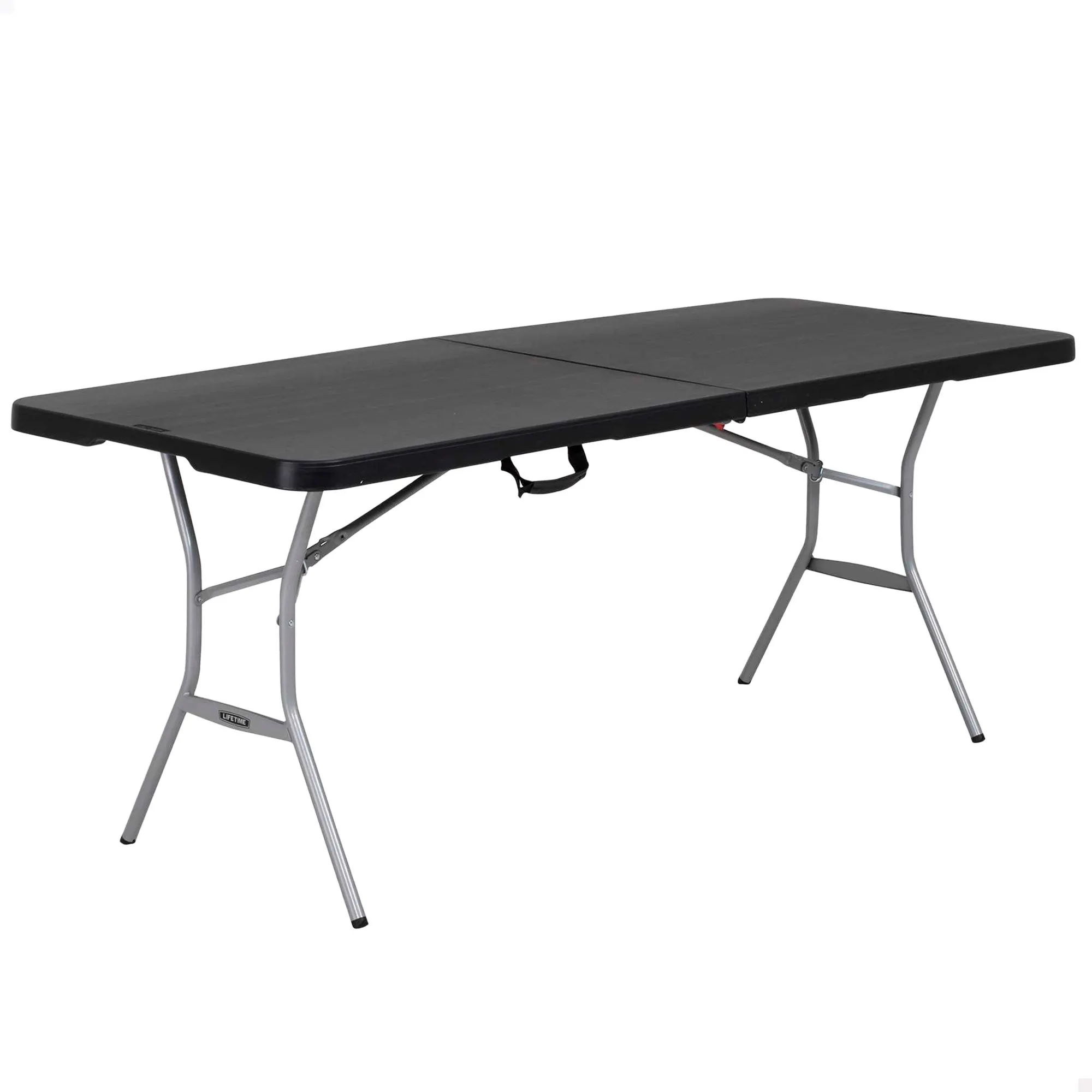 Lifetime - Mesa plegable rectangular 183x76 cm, tablero de polietileno HDPE negro, estructura de acero reforzado, patas plegables con bloqueo, resistente a impactos y rayos UV, con asa de transporte,