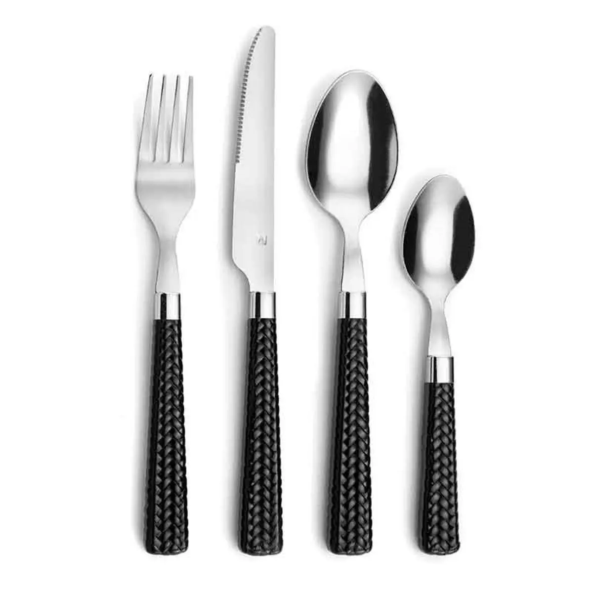 Paille 24-Piece Cutlery Set by Amefa with Woven Handle - Stainless Steel, Includes 6 Forks, 6 Spoons, 6 Knives, 6 Dessert Spoons, Dishwasher Safe, Hygienic and Durable for 6 Services.