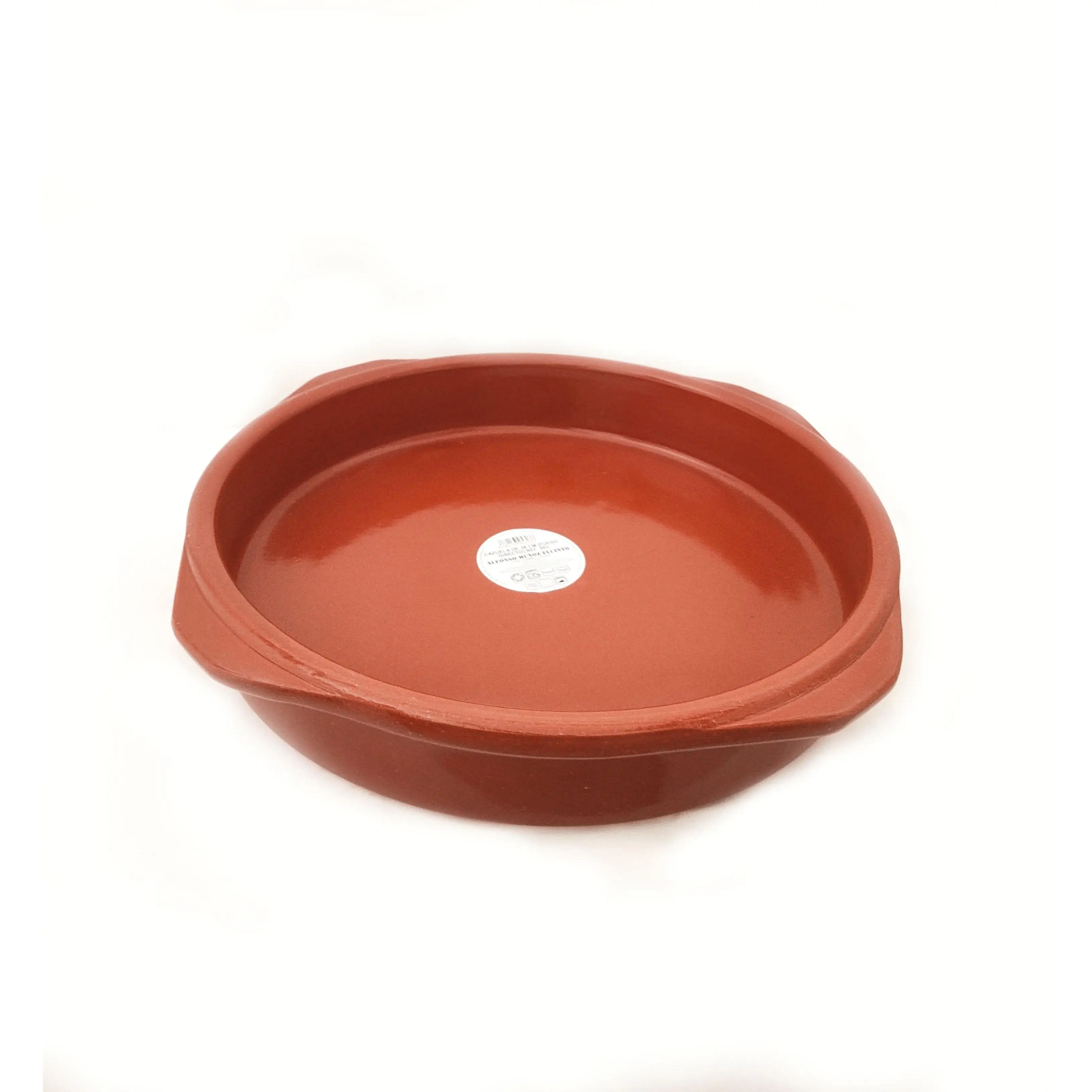 Cazuela de 38cm de diámetro de barro refractario tradicional para fuego directo | Apta para vitro, horno y gas | Asados | Guisos | Fuego directo | Horno leña | Tradicional | Recipiente cerámico
