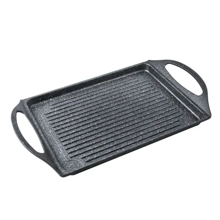 Plancha aluminio fundido rayada piedra - medida de 29X22cm - Adecuada para vitrocerámica, gas, eléctrica, inducción - Cocina sin pegarse incluso sin aceite