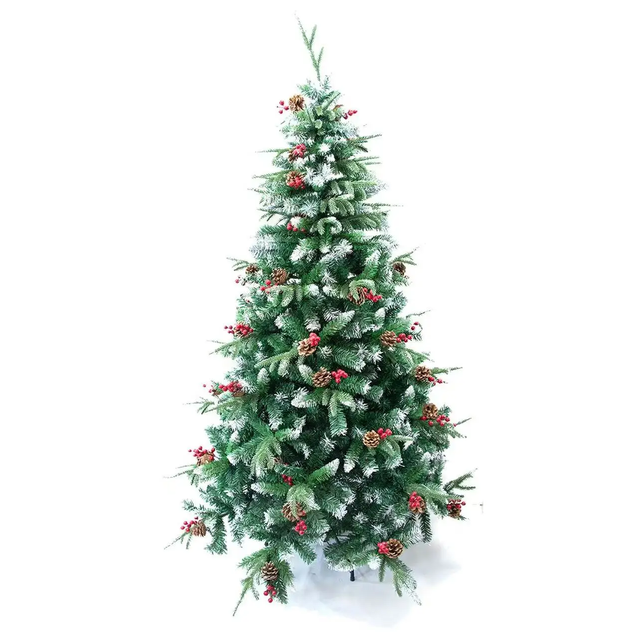 Árbol de Navidad con piñas y Bayas, Pino Artificial Verde con Puntas Blancas, Adornos para Navidad, árbol de Navidad artificial de abeto de alta calidad de para el hogar, oficina, decoración de
