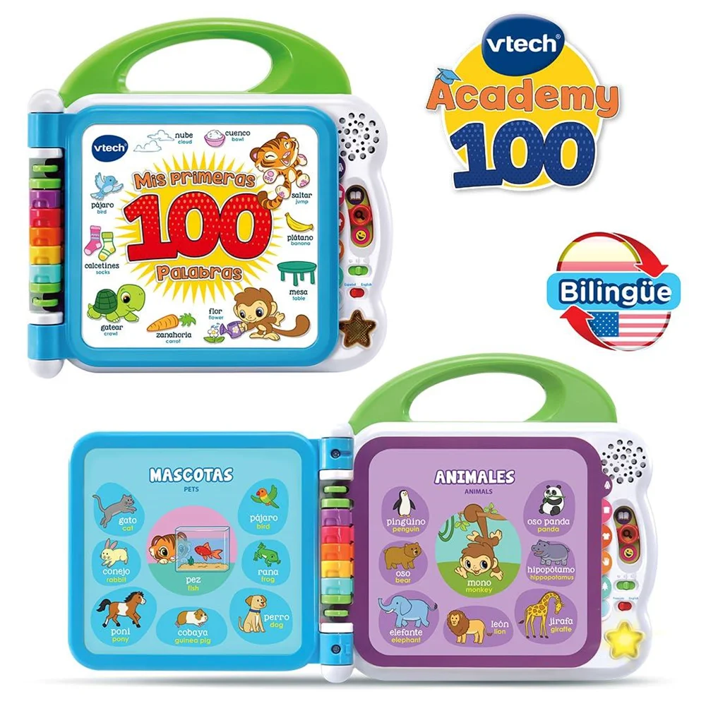 Interactive book my first 100 bilingual words in spanish and english 30x6.5x27.9 cm (vtech 80- 601547 )
