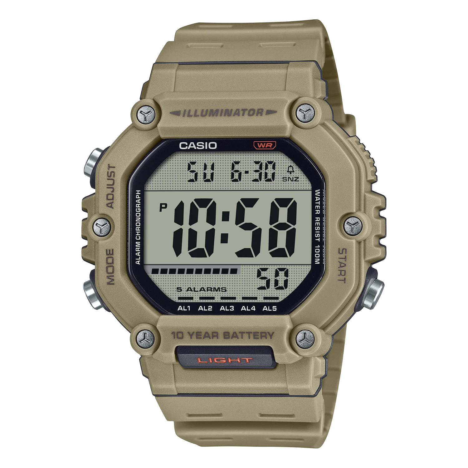 ​ Casio men's sports watch ae-1600h-5av 54.1 × 49.7 × 15.9 mm 10 years battery 100m wr 5 alarms