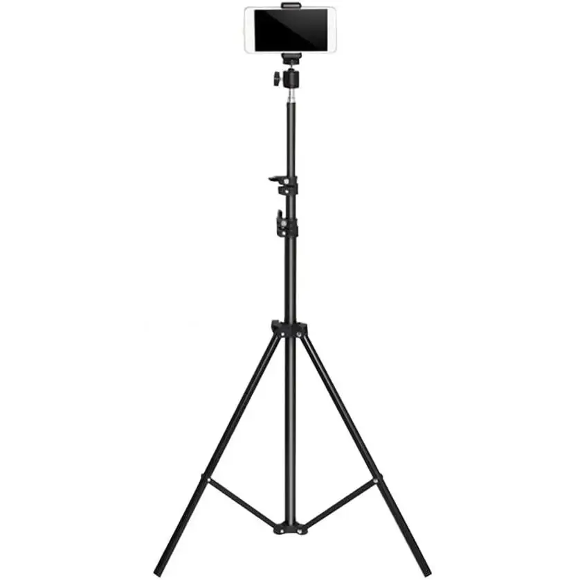 Trípode Soporte de luz, Trípode Soporte con Clip de teléfono móvil, Trípode Ajustable de 67-210 cm, trípode de rotación de 360° de fijación. Soporte Trípode Ajustable Máx Altura 2.1M  con Tornillo de 1/4 de Pulgada para Camara, Reflector, softbox, luz, Pa