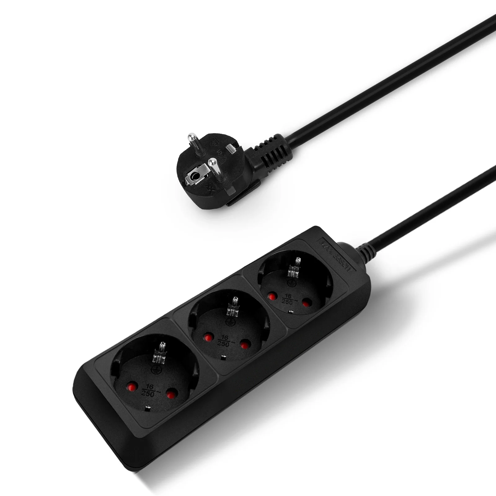 Aigostar Regleta Alargador de 2/3 Enchufes con Cable de 1.5/3 Metros, Color Negro