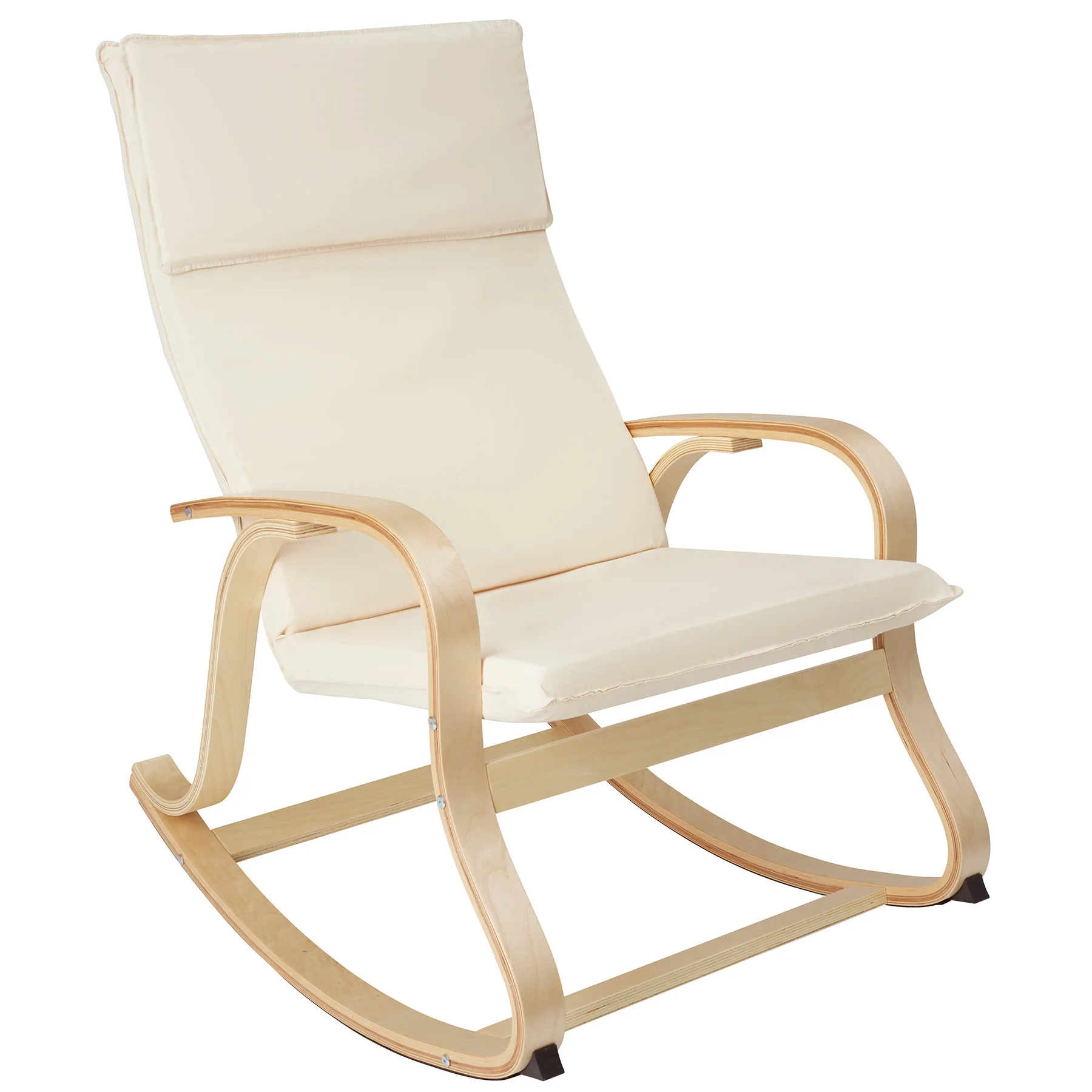 Tectake - Mecedora Roca de madera de abedul 150 kg Cómoda y bonita mecedora Estructura curva de madera de abedul Mullido acolchado, cojín reposacabezas incluido