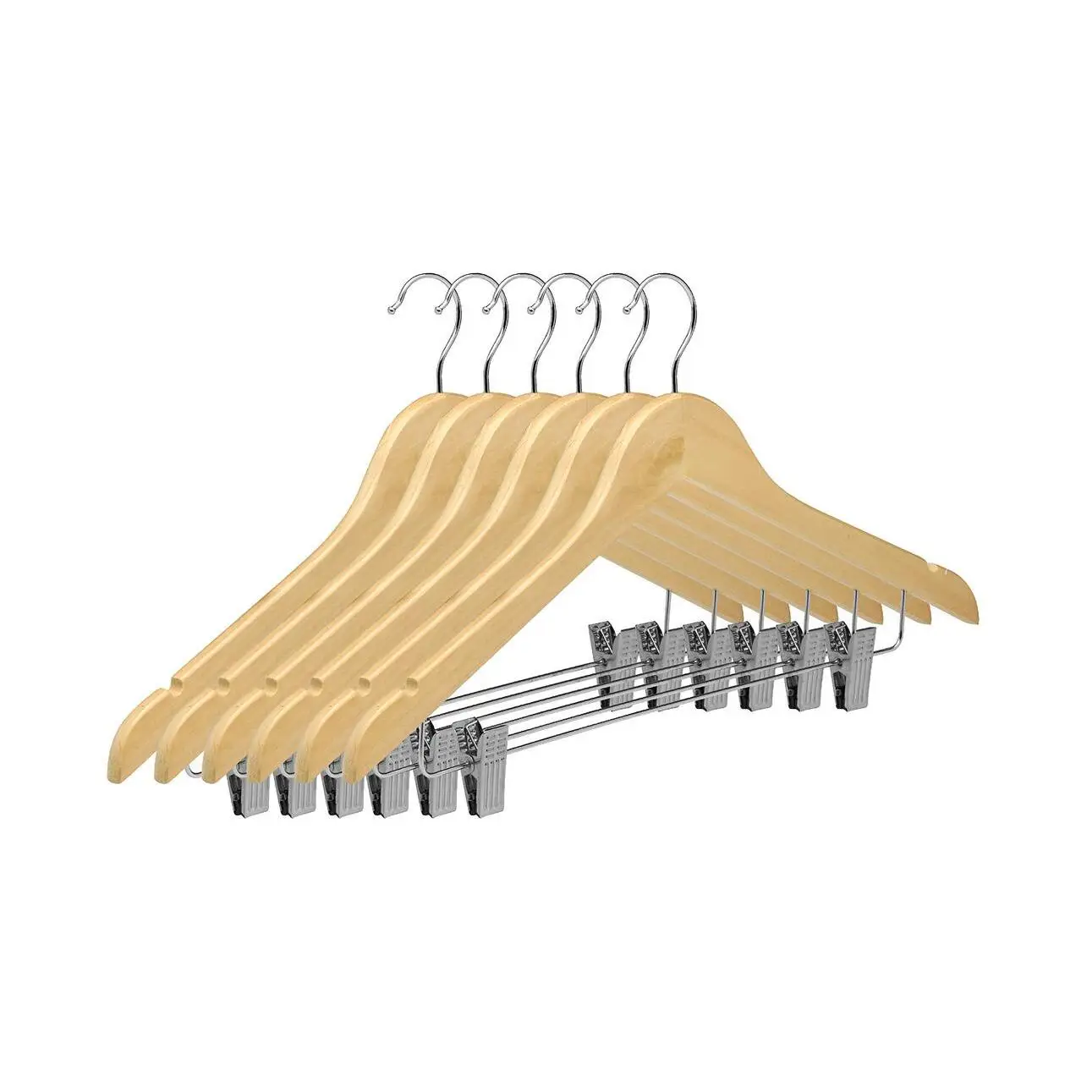 Perchas de Madera Natural con Pinzas | Pack 6/12/24/48, Resistentes con Gancho Metálico Rotatorio | Hersig | POPPY&MARTI