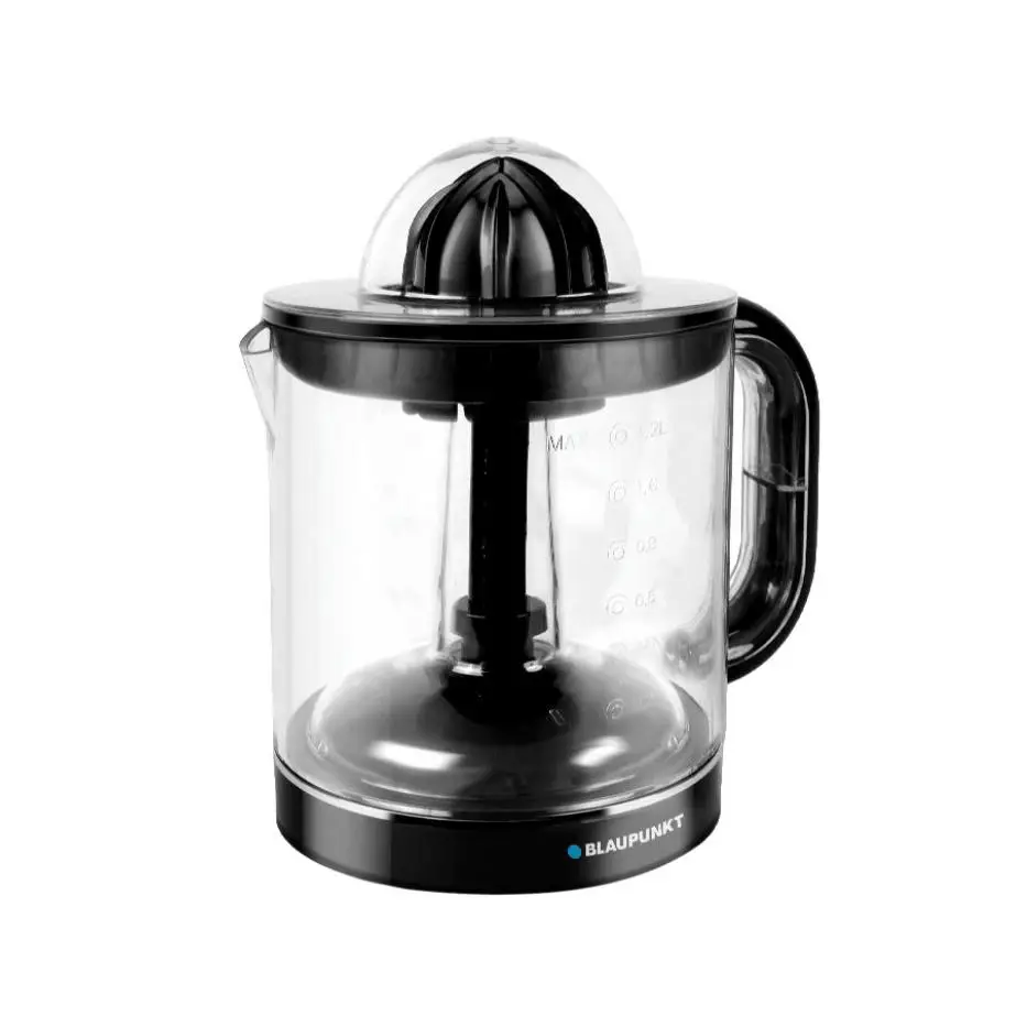 Blaupunkt 40w 1.2l citrus juicer with double rotation and 1.5 l jug for direct serving. It starts by pressure and stops when released, it integrates a cable guard and the main parts are dishwasher safe. Top quality german trusted