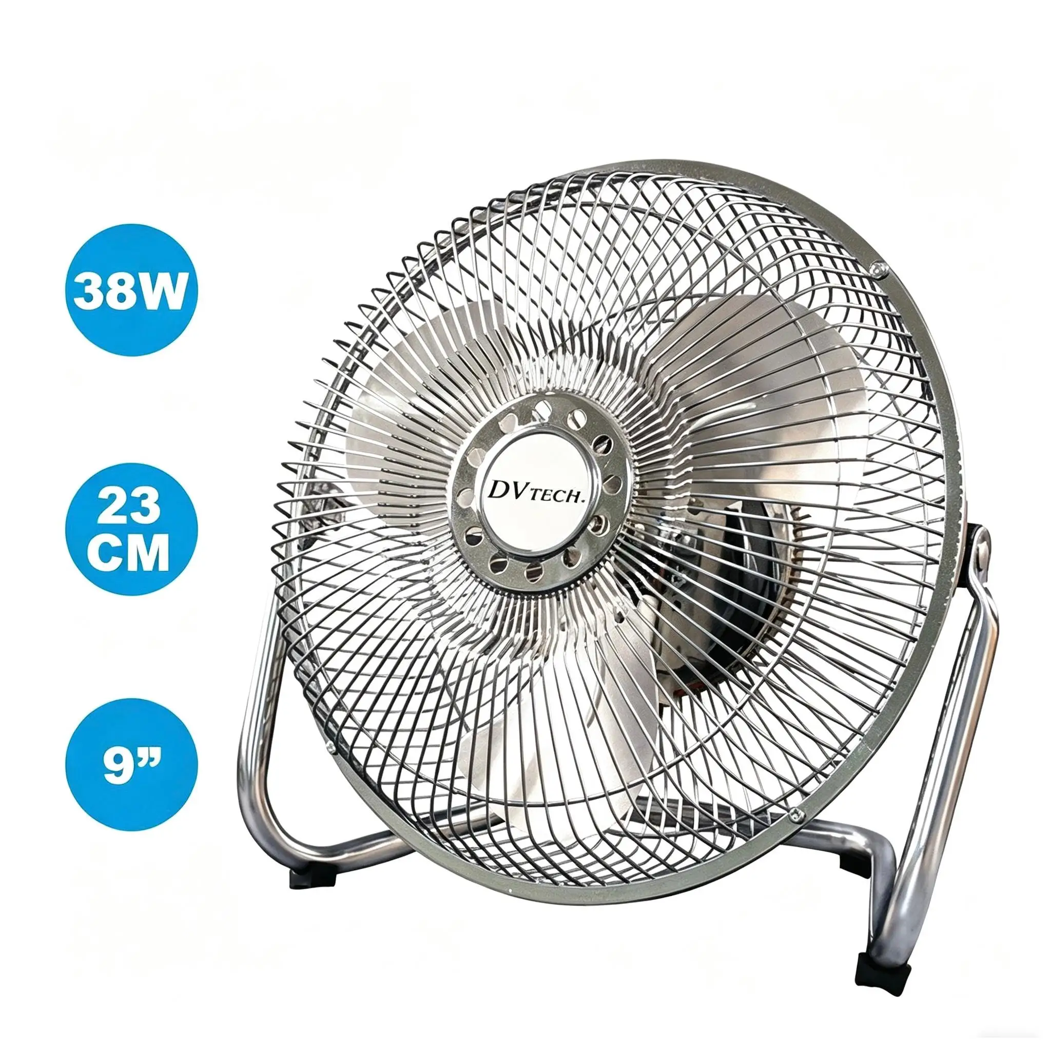 DV TECH Ventilador de Alta Velocidad  – Tamaños 6" (20cm) y 9" (30cm) – Aspas Metálicas, Inclinación Ajustable y Motor Silencioso – Diseño Premium para Suelo y Mesa