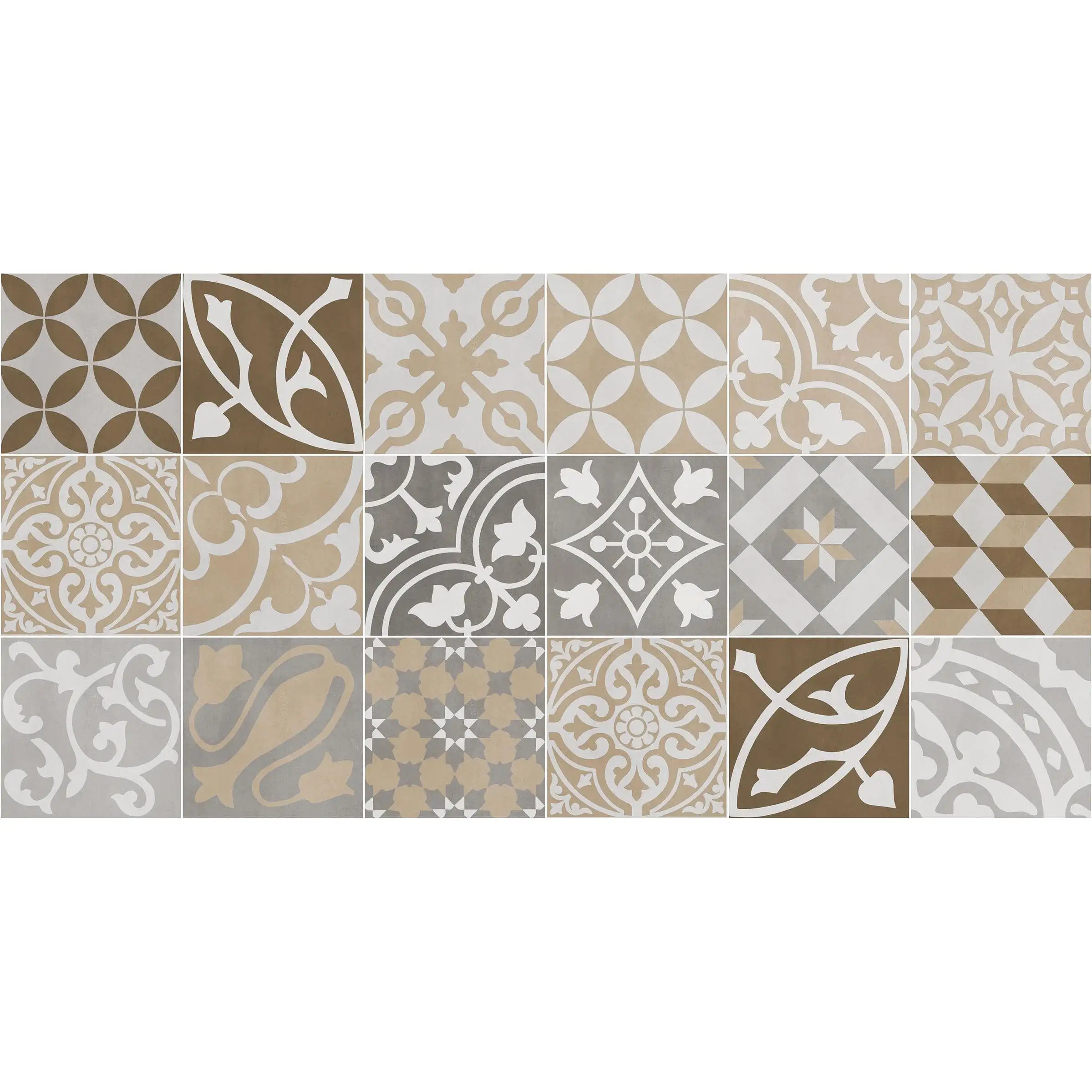 Viniliko, Alfombra de vinilo de alta calidad, Estilo Baldosas hidráulicas, Modelo Antique Sepia, disponible en medidas 50x100, 50x140, 66x100, 66x150, 66x180, 66x250, 80x300, 100x133, 133x200 y