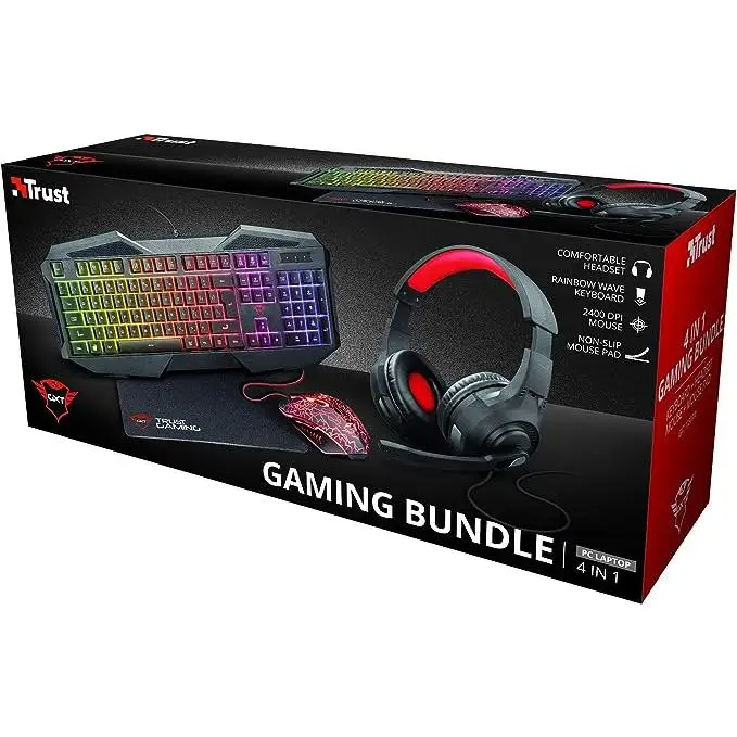 Pack Trust Gaming Gxt 1180rw Keyboard Mouse headphones and mat