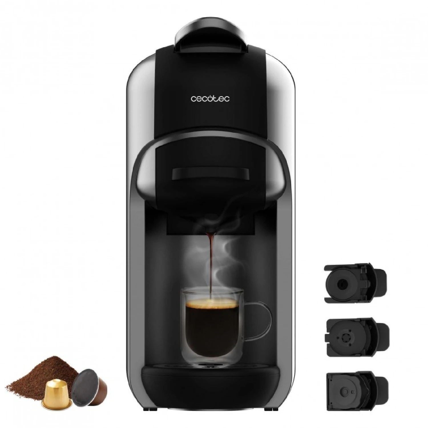 Cecotec Cafetera Cápsulas Express FreeStyle Compact. 1450W, ThermoBlock, 19 Bares, Apta para Café Molido