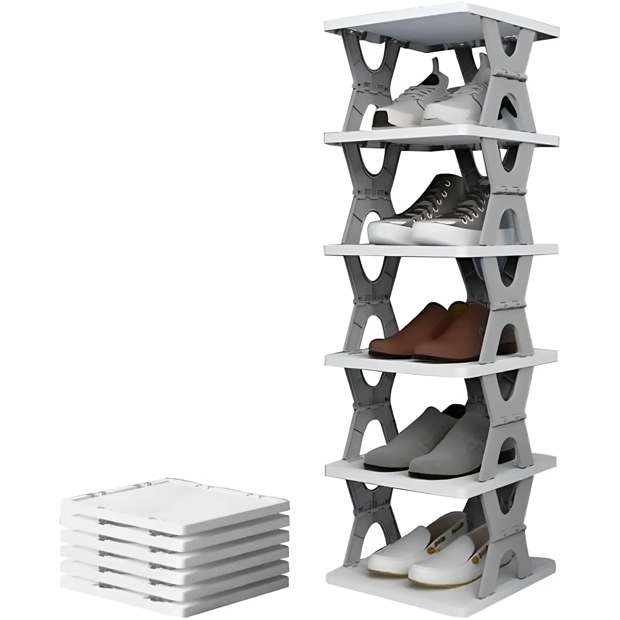 JUPPLIES Zapatero Estrecho Vertical Plegable con Estanterías para Zapatos - Zapatero Armario Organizador Alto - Estantería para Zapatos Apilable con Niveles Ajustables - Zapatero Plegable