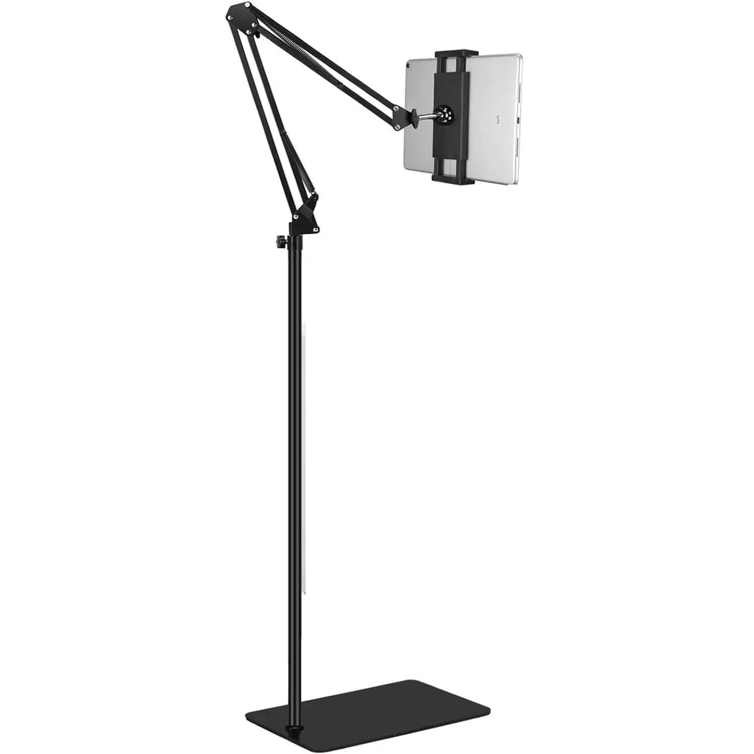 Soporte de Suelo y Cama para Tablet y Móvil con Brazo Articulado y Base Pesada – Altura y Ángulo Ajustables 360° – Compatible con iPad, Galaxy Tab, Kindle y Smartphones – Ideal para Ver Pelis, Cocinar