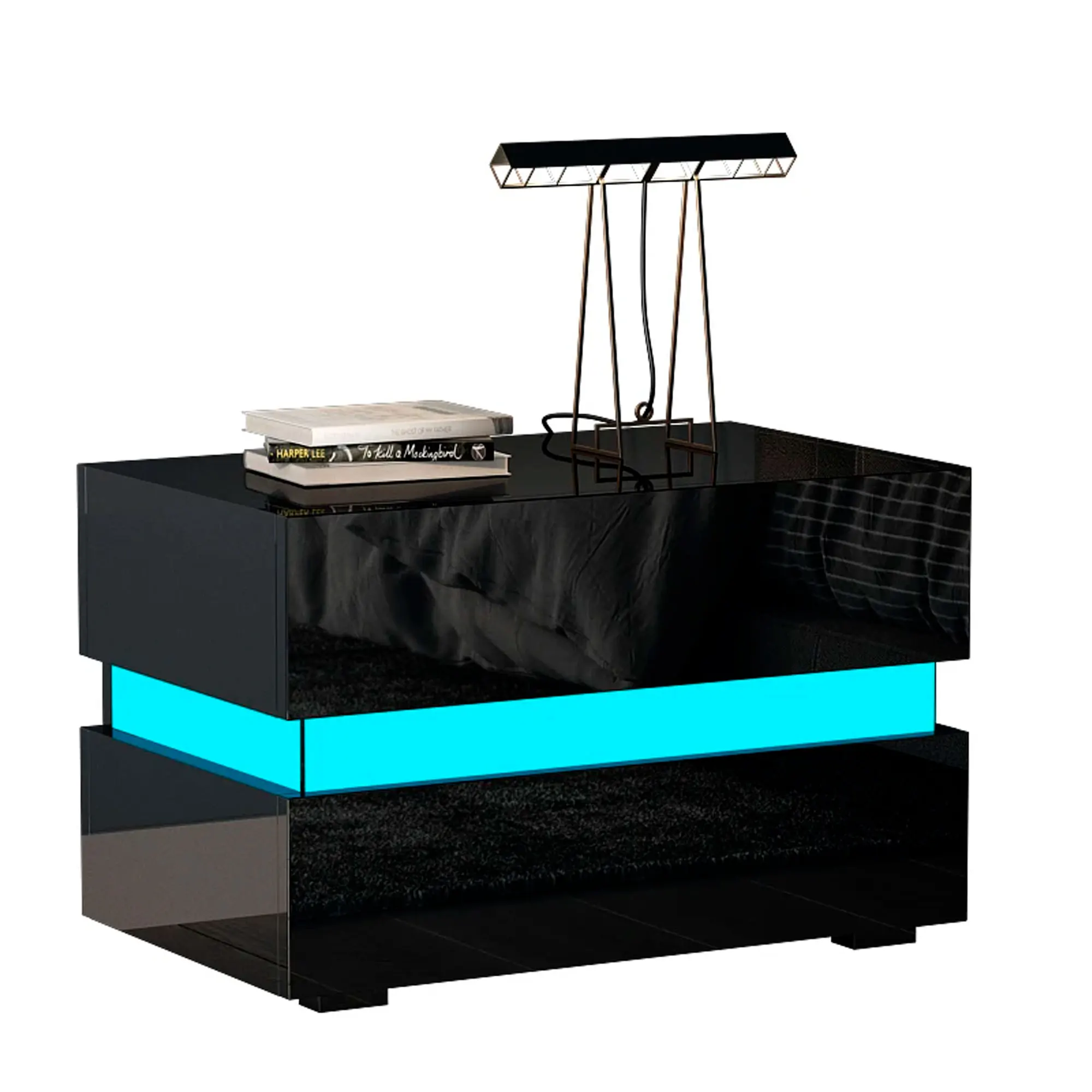 Mesita de noche moderna con luz LED Nyana Home | Diseño sofisticado | Gran durabilidad | Funcional y versátil | Optimización de espacio | Medidas: 60x45x39 cm