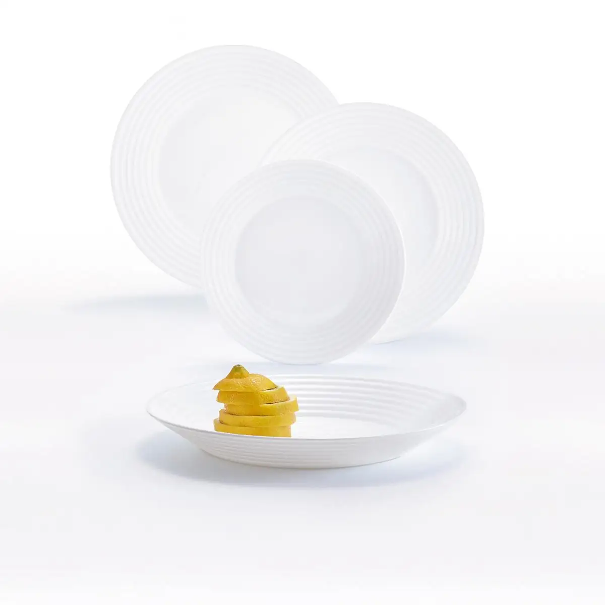 Vajilla de vidrio Opal Blanco y Negro Harena de Luminarc - Resistente y duradera - Apta microondas y lavavajillas - Apilable - Resistente al choque térmico - Material ecológico y reciclable