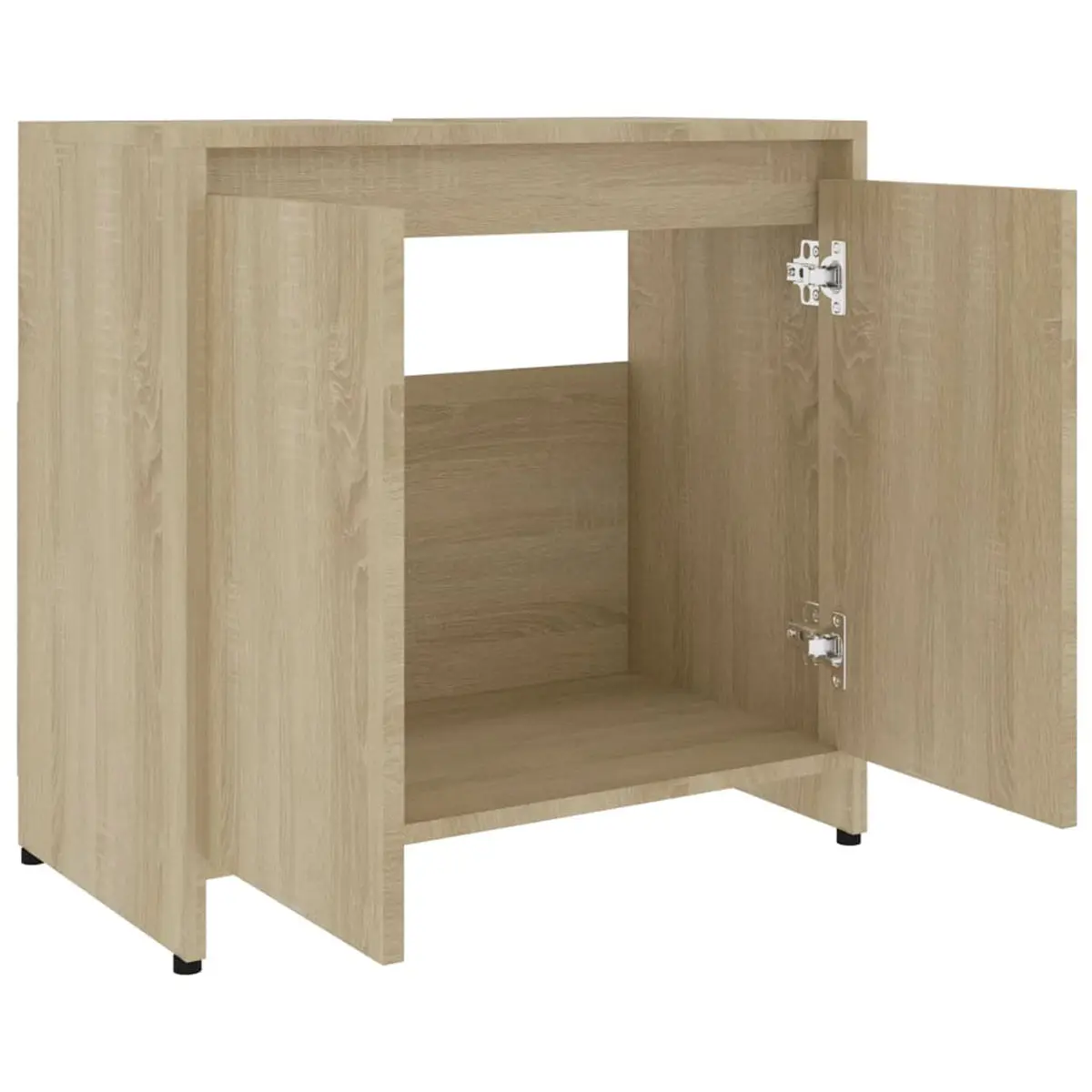San Vicente bathroom cabinet, made of plywood with a modern design, featuring 2 doors, elevated feet for moisture protection, and non-slip pads, perfect for bathroom storage. Ideal durable furniture for efficient organization. #3