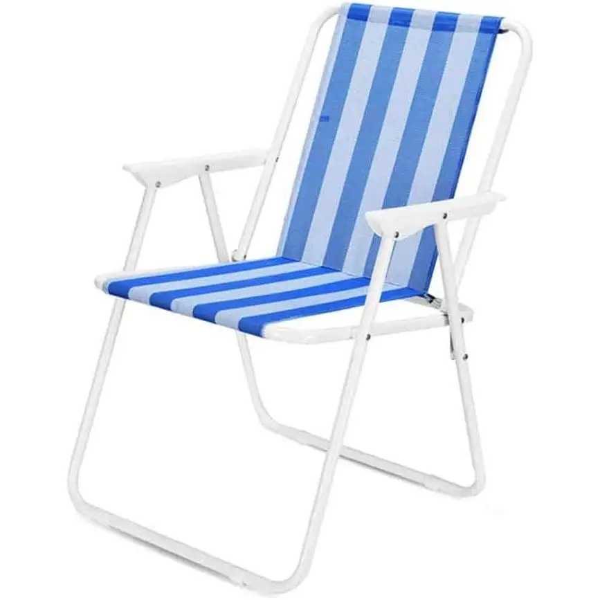 Silla plegable de playa con reposabrazos, estructura metálica resistente, fácil de transportar, ideal para playa, camping, jardín y terraza, dimensiones 70 x 50 x 45 cm