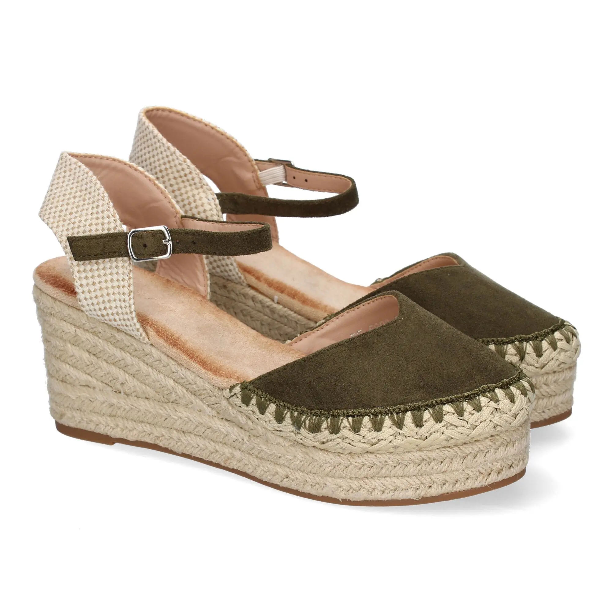 PuntoSalao Sandalias de cuña media en yute para mujer color verde 5Q92