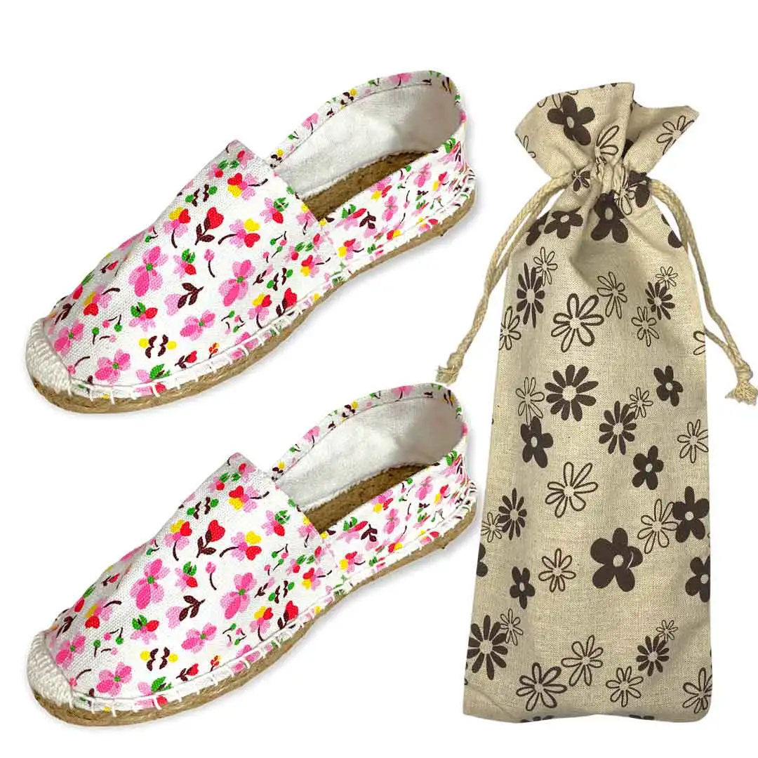 Alpargatas Mujer boda de Esparto. (Regalo Bolsa de Tela flores)  (12/24/36/48 pares)  Mundiboda 35006