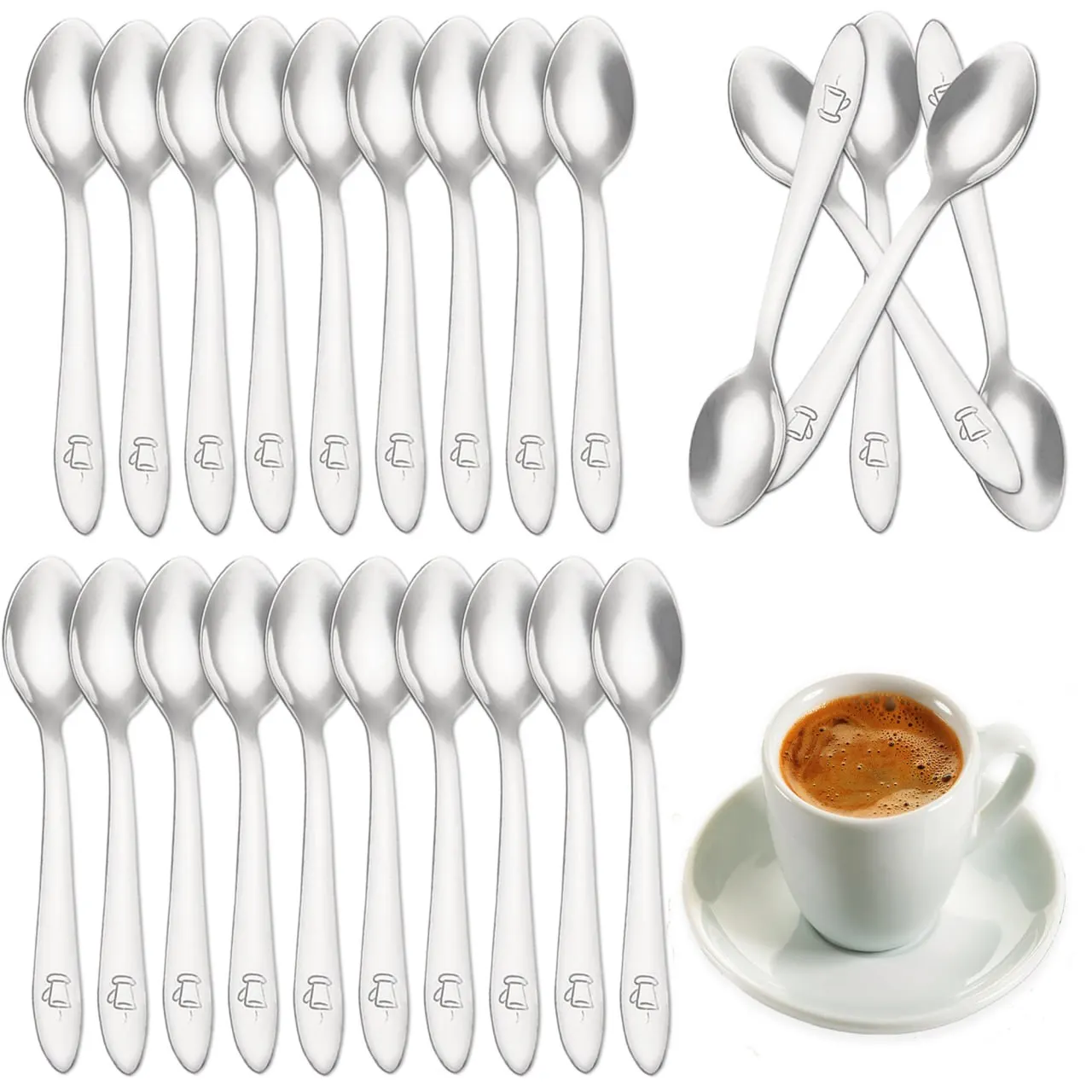 Didarenba Cucharillas café espresso acero inoxidable 10 cm - Paquete de 24 uds