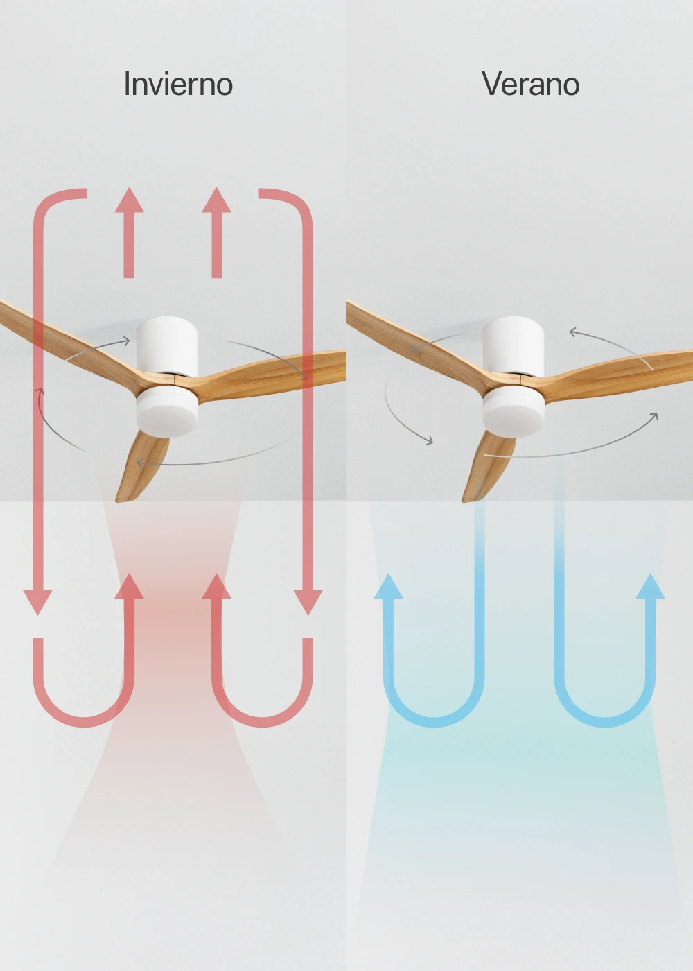 Create - 40w silent ø132cm ceiling fan with customizable plaster housing (white / light wood)- wind calm concrete