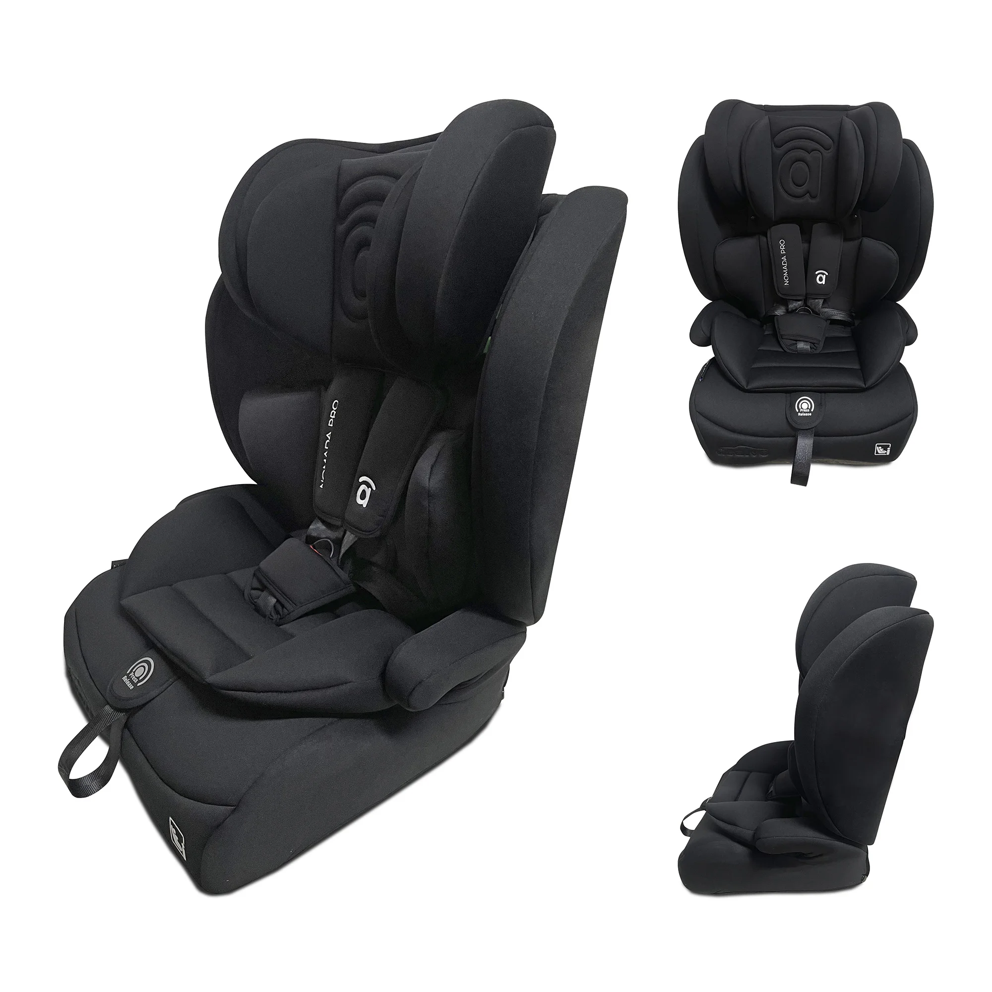Asalvo Silla de Auto i-Size 76–150 cm Nómana Pro– Desde 15 Meses hasta los 12 Años, Evolutiva, Reclinable, Cojín Reductor, Reposacabezas Ajustable y Funda Lavable