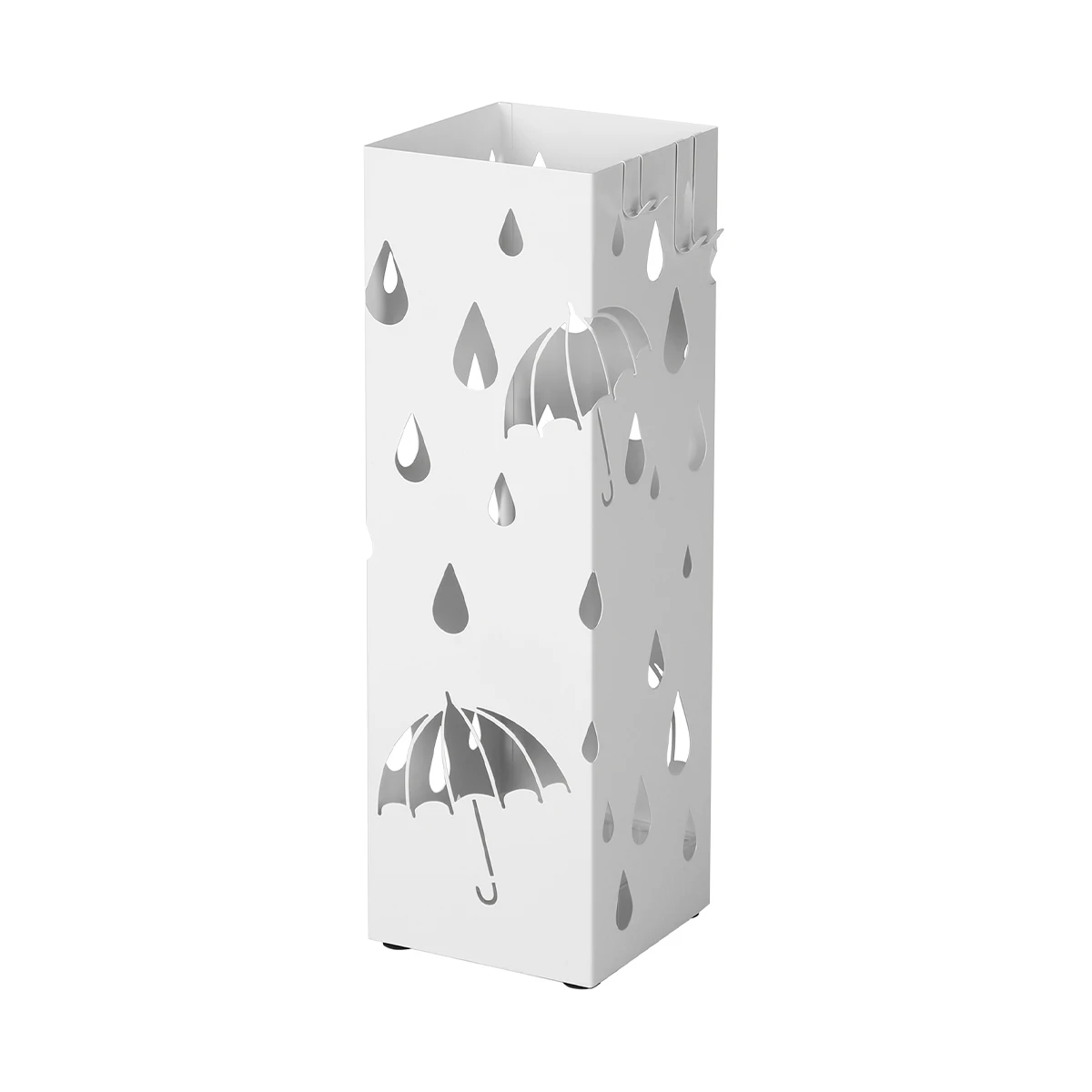 SONGMICS Portaombrelli in metallo, portaombrelli, con vassoio raccogligocce e 4 ganci, 15,5 x 15,5 x 49 cm, bianco/grigio antracite/nero