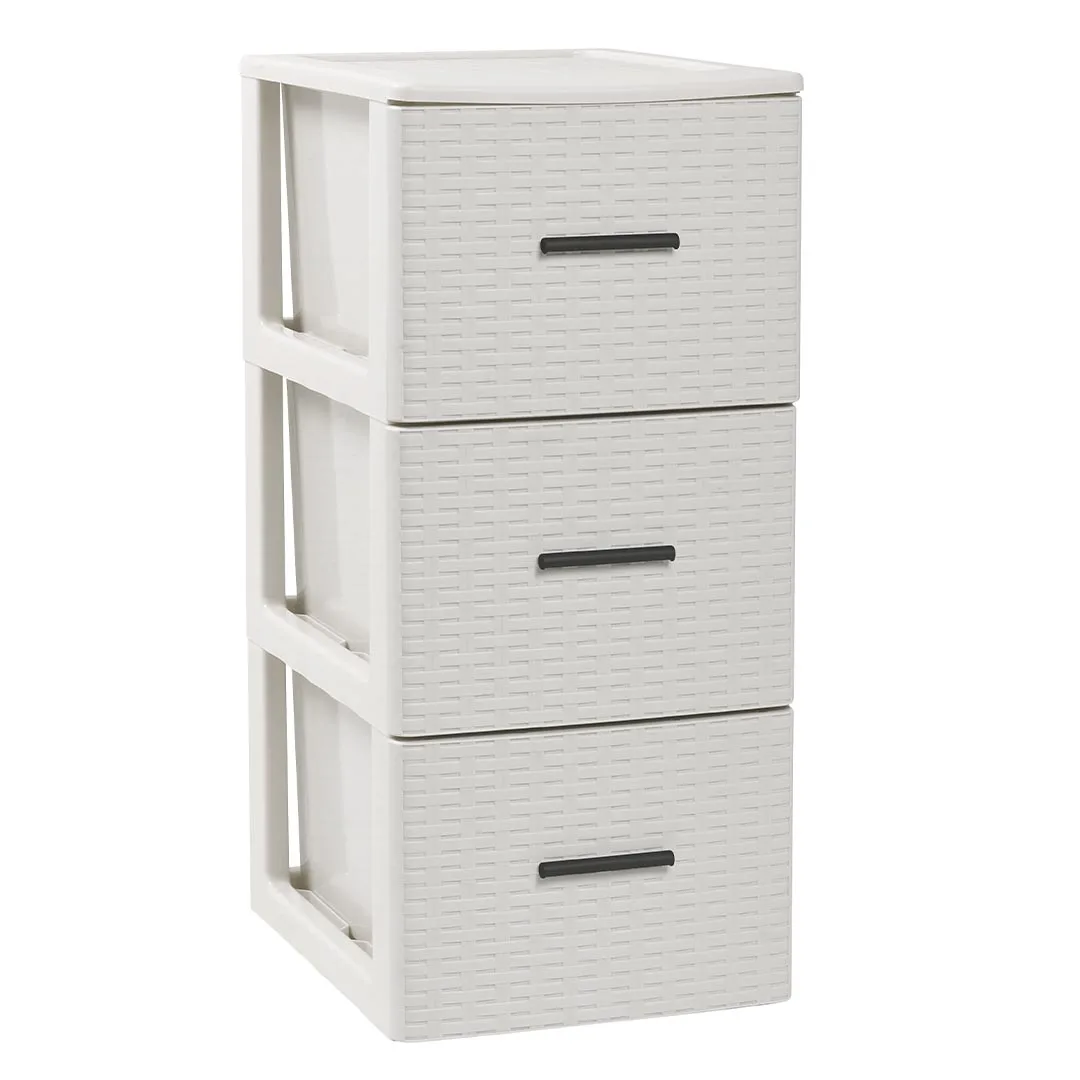 Plastic Forte Cajonera de Plástico Volga Rattan - Organizador de Almacenaje para Habitación, Armario, Oficina, Garaje o Baño, Diseño Moderno Imitación Mimbre en Antracita, Wengué，Marfil o Blanco,