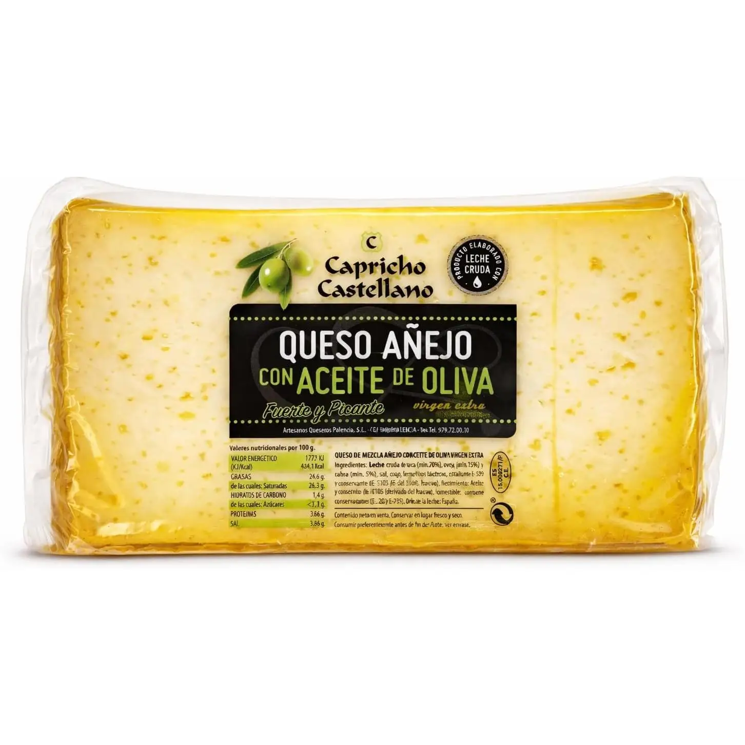 Queso Añejo en Aceite de Oliva , Curado Sabor Fuerte y Picante , Capricho Castellano , Envasado al Vacío , Media Pieza 1,5 kg