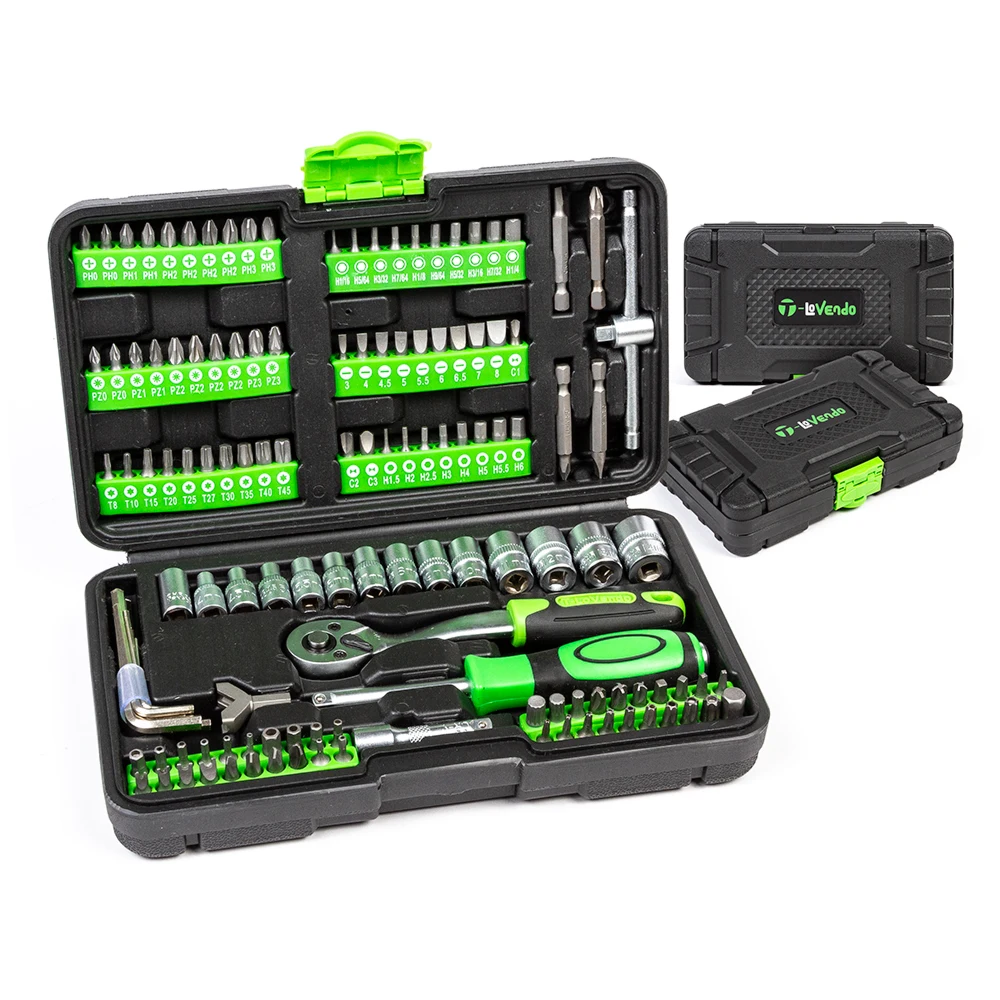 T-LoVendo Maletin de Herramientas juego 130 pcs piezas Caja Maleta para Taller Carraca Llaves Vaso Pequeña Portátil