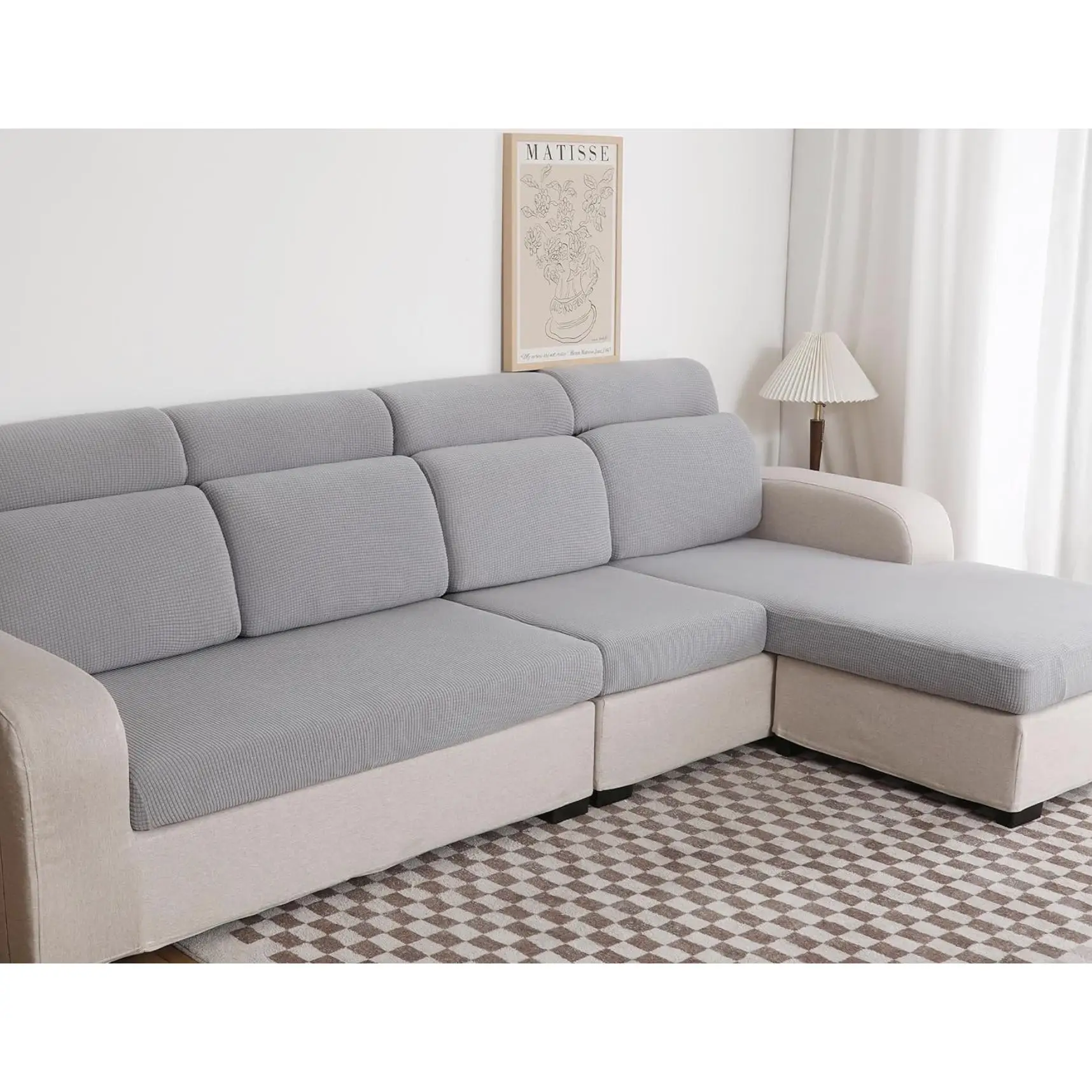 Funda para Cojin de Sofa, Protector de cojín de Asiento Ajustable con Elastica, Tela de Poliester, Funda para sofá con 1,2,3,4 plazas, funda para reposo cabeza sofá y reposo espalda, funda chanise
