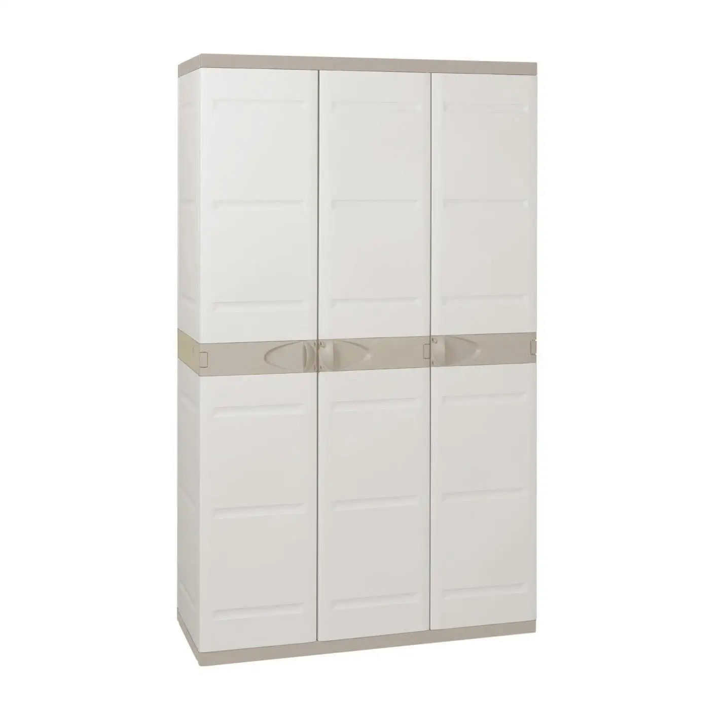 Armario de Resina con Escobero | 3 Puertas y 4 Estantes | Almacenaje Exterior | Titanium Beige o Negro | 105x44x176 cm