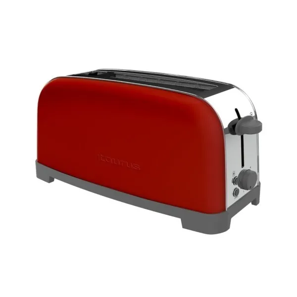 Taurus Vintage Single Red - Tostador, 850W, 6 niveles de tostado, una ranura extra larga de ancho variable, funciones: parada y descongelado, sistema autocentrante, acero inoxidable