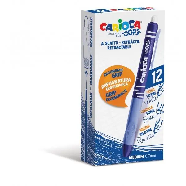 Oops Bolígrafos Borrables Carioca Termo Sensible 0.7mm Azul (12 Uds)
