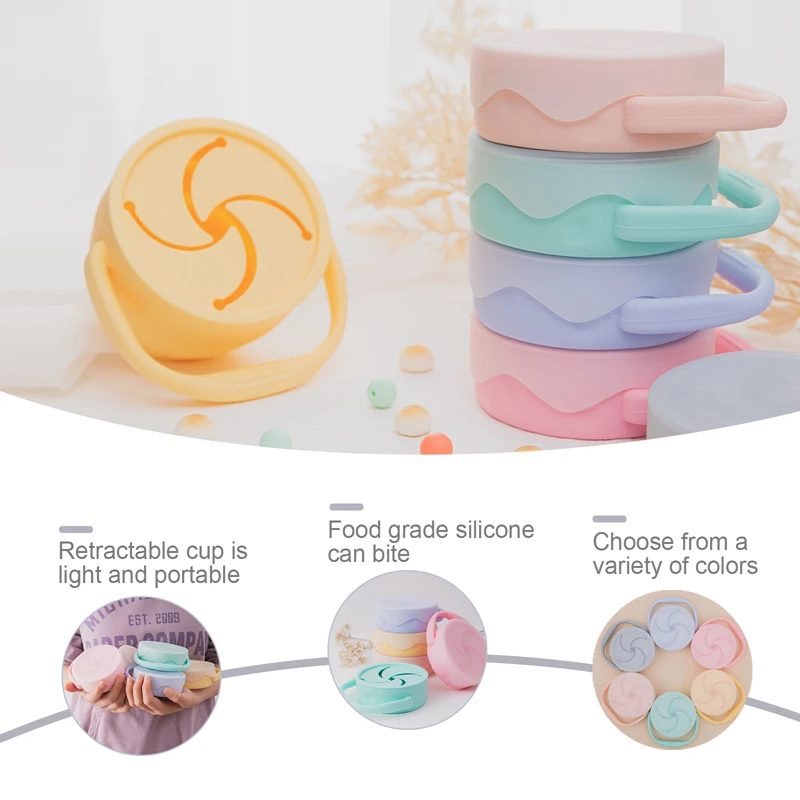 Baby Feeding Cups Baby Spill-Proof Silicone Snack Cup Portable Snacks Container BPA Free Silicone Soft Lid Feeding Cup 6 Colors