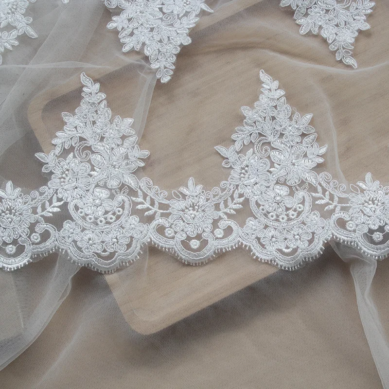 Excellent 5Yards Ivory Cording Fabric Flower Venise Venice Mesh Lace Trim Applique Sewing Craft for Wedding Dec. 12cm