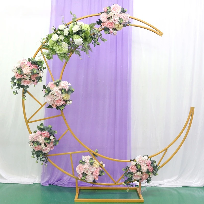 

Wedding Props Wrought Iron Moon Arch Flower Shelf Wedding Party Stage Background Decoration Moon Screen Stand