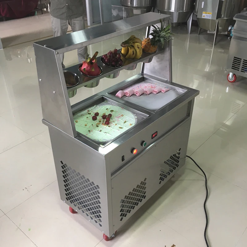 Thai-style fried yogurt ice cream machine fried ice cream roll machine with 2 square pots five small bowls commercial stainless