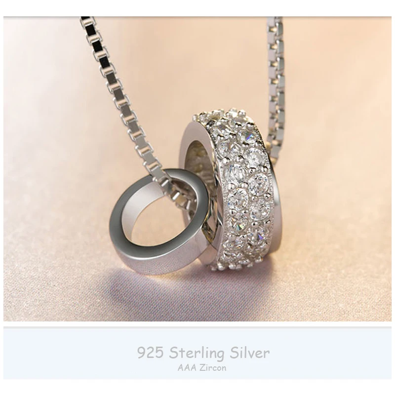 New Fashion Three Rotatable Round CZ Pendant Neckalces 925 Sterling Silver Lovely Rhinestone Circle Necklace Women Jewelry Gift