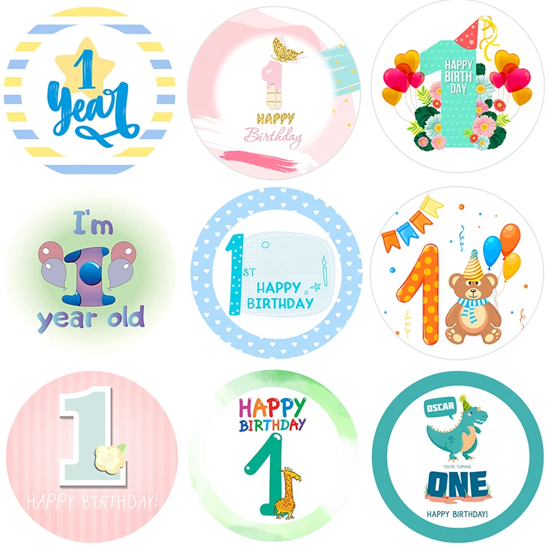 1 Year Boy Girl Birthday Stickers First Birthday Party Decorations Blue Pink Baby Shower Party Set Anniversary Party Decor Kids