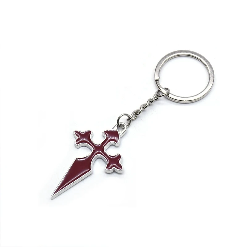 QIGO Red Enamel Long Cross Key Chain Christian Jewelry Accessories Gifts