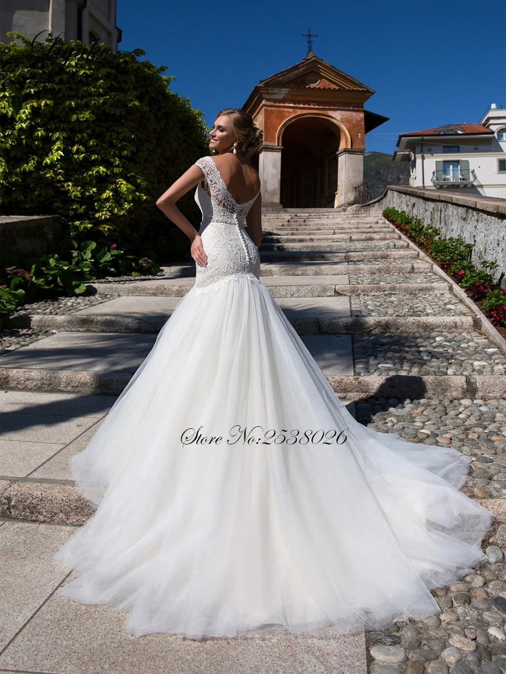 Liyuke Gorgeous Symmetrical Lace Mermaid Wedding Dress With Puffy Tulle Bridal Dress