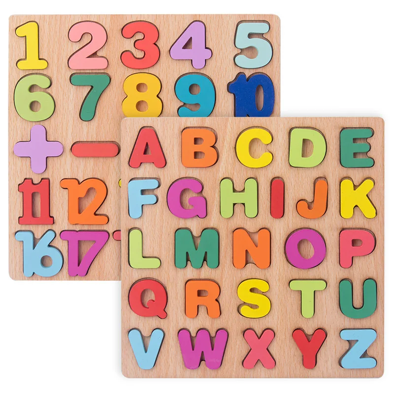 20*20cm Wooden Board with Colorful Alphabet Number 3D Puzzle Kids Early Educational Toy Children Matching Letter Family Game