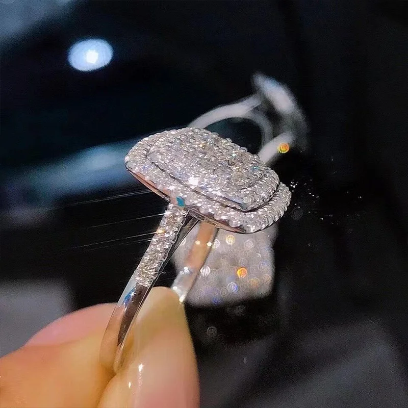 Huitan Bling Bling Cubic Zirconia Rings for Women Fashion Square Shaped Luxury Female Accessories Party Versatile Trendy Jewelry