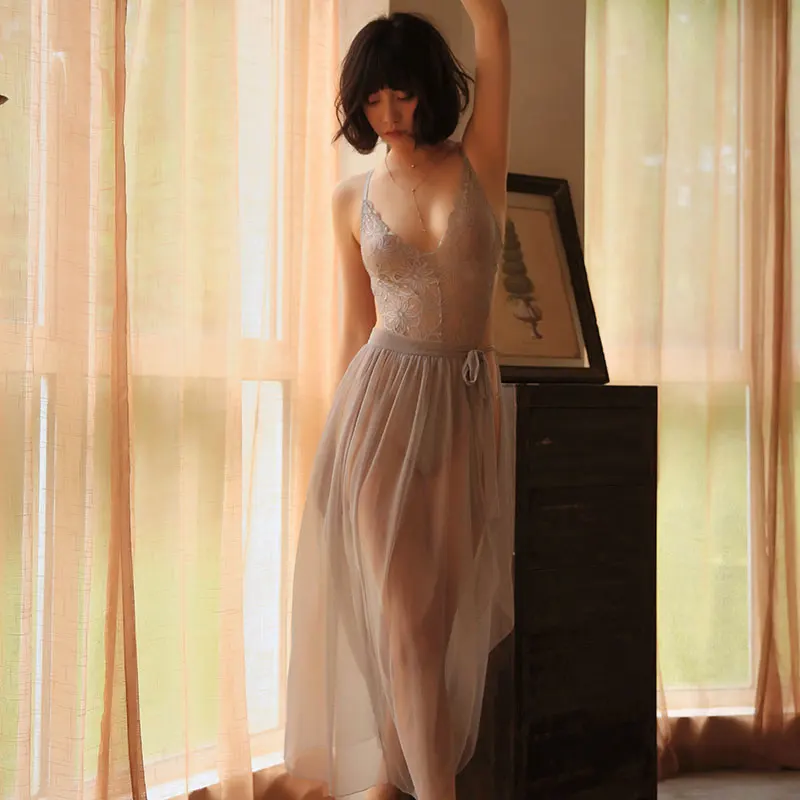 

Сексуальное женское нижнее белье, прозрачная сетчатая Кружевная комбинация на бретельках, юбка, костюм без рукавов, Тедди, Эротическое нижнее белье, летняя Пижама